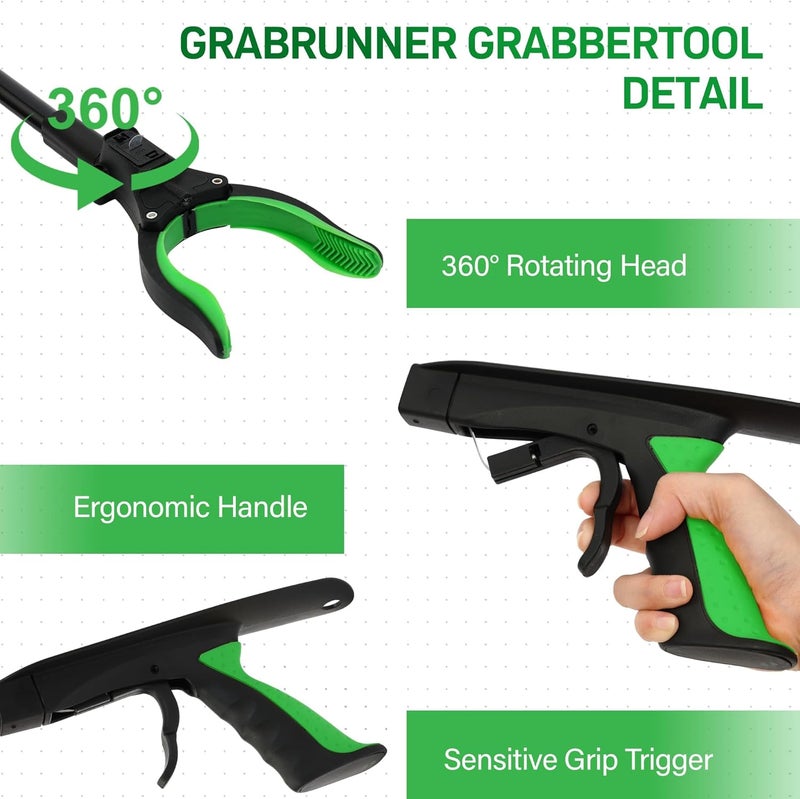 GrabRunner 2 Pack 32 inch Folding Reacher Grabber Tool with Strong Magnetic and Swivel Head &Shoehorn (Green Green) - Image 3